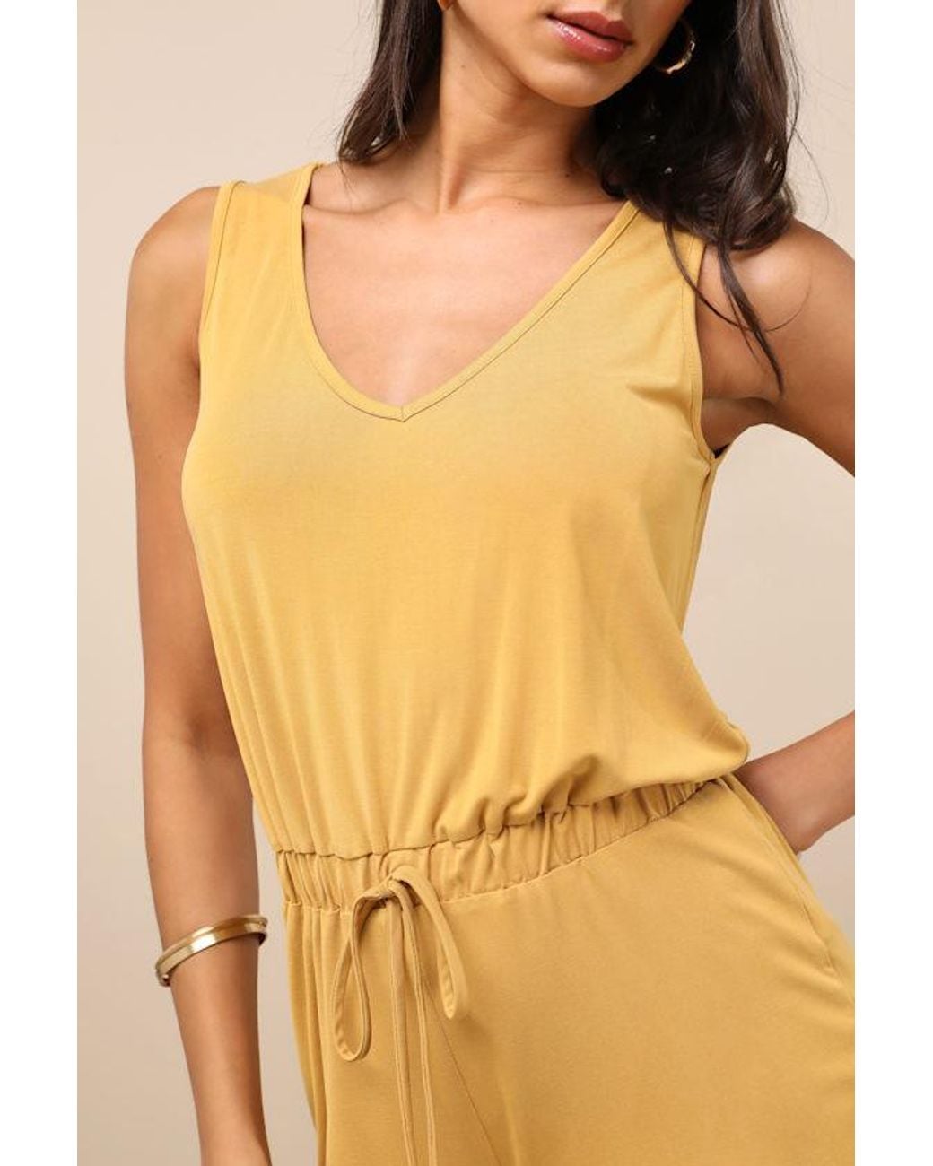 Lulus Yellow Sun Charmer Sleeveless V-Neck Lounge Romper