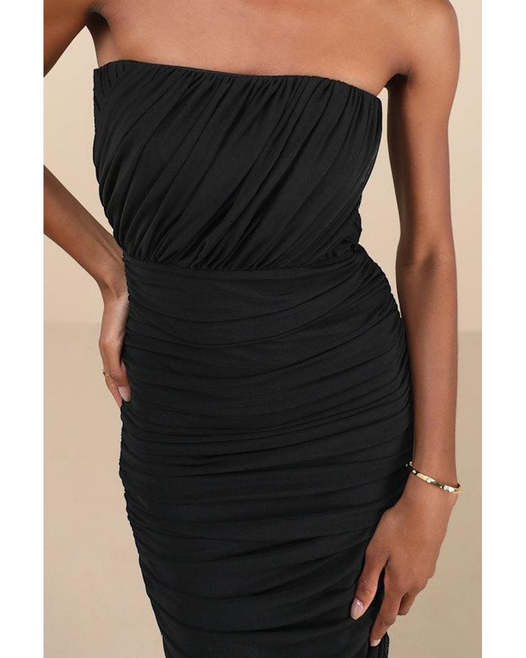 Lulus Natural Illy Mesh Strapless Maxi Dress