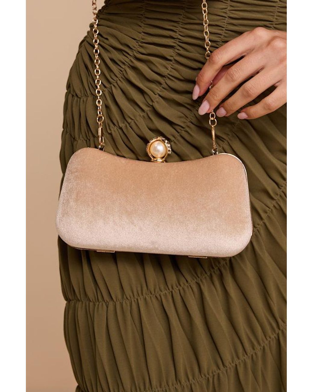 Lulus Natural Date Night Velvet Clutch