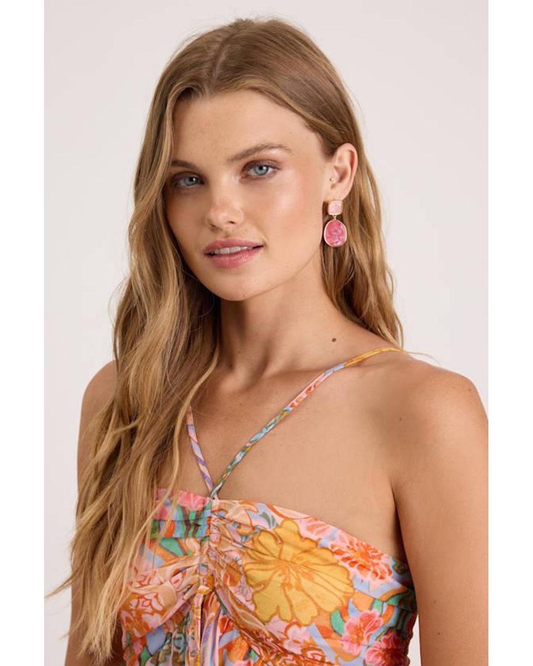 Lulus Pink Lovan Stone Drop Earrings