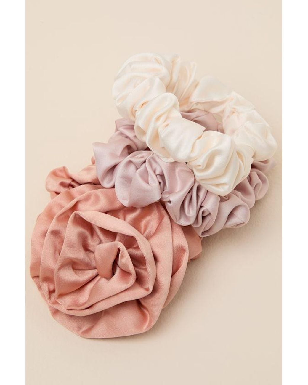 Kitsch Pink Rosette Terracotta 3-Pc Satin Scrunchie Set