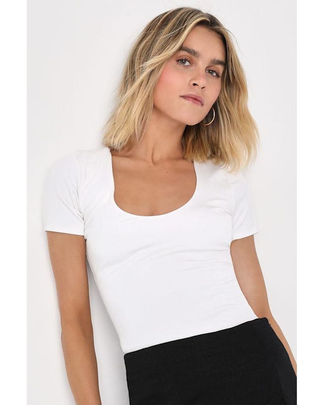 Lulus White Basically Effortless Short Sleeve Scoop Neck Top