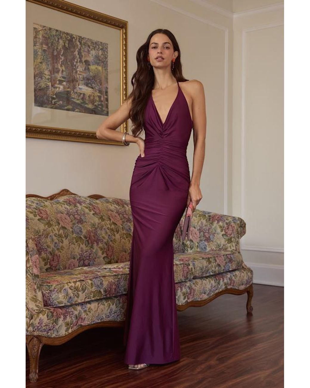 Lulus Purple Zaniya Plum Ruched Halter Maxi Dress