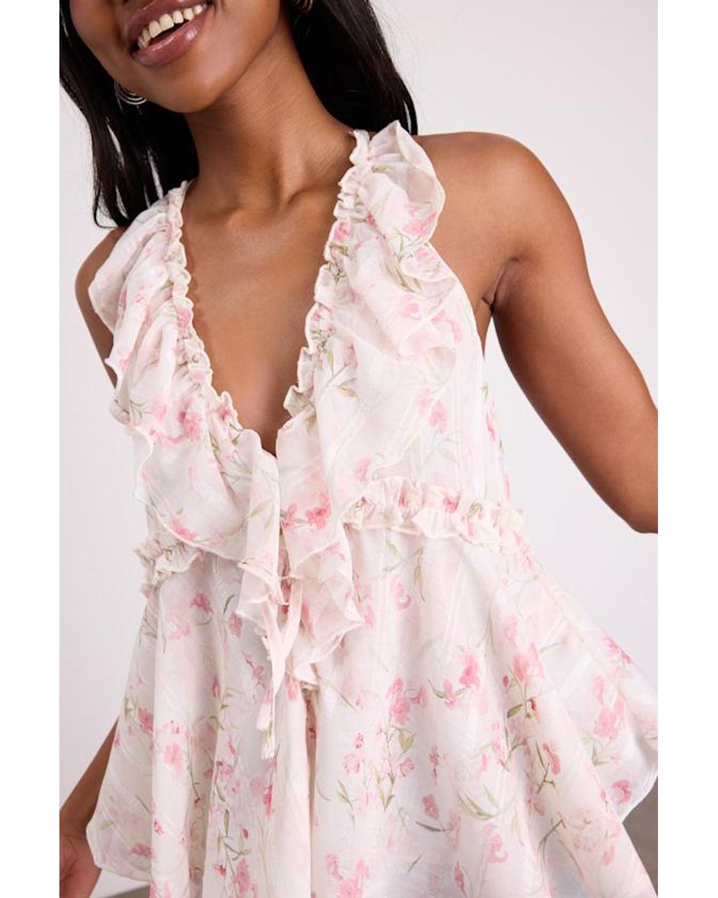 Lulus White Sashi Floral Ruffled Tank Top