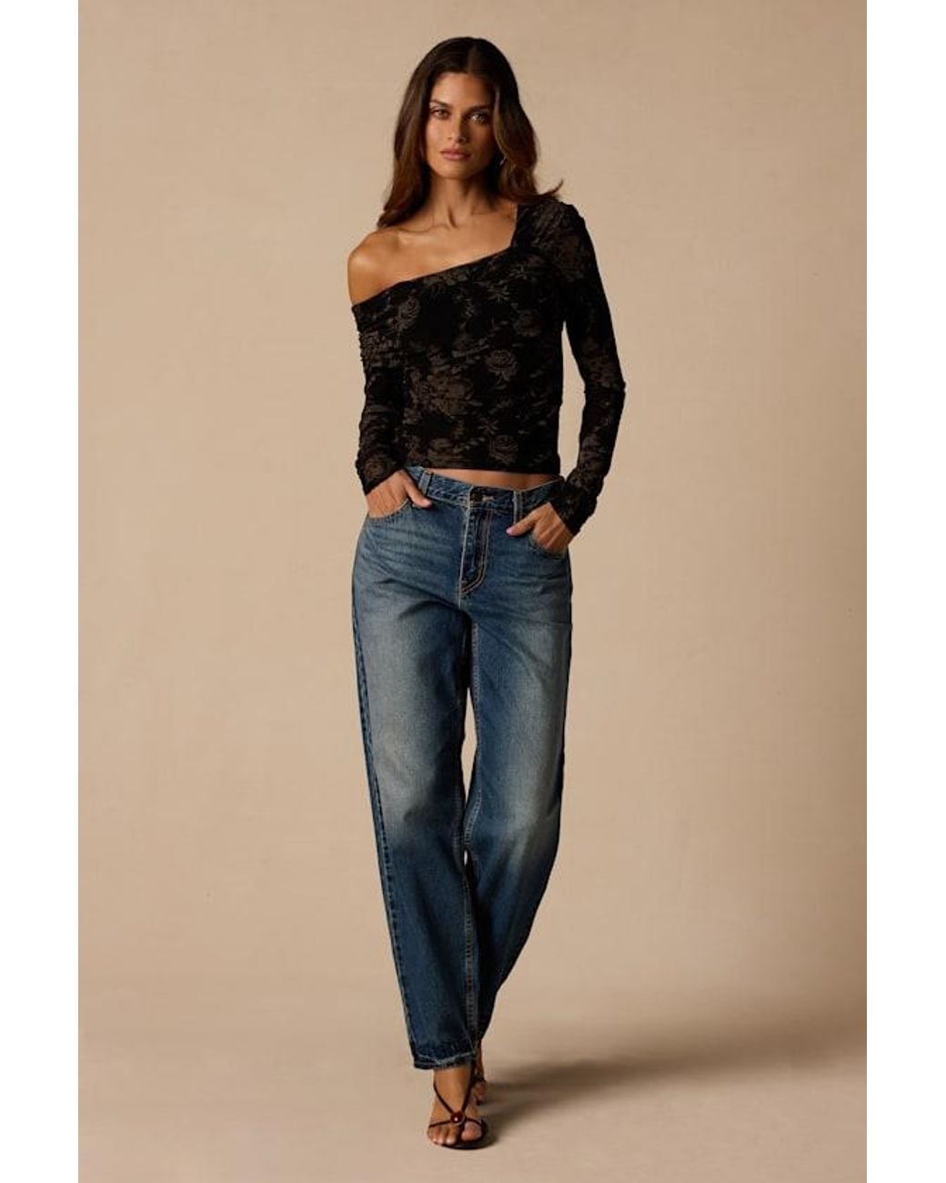 Lulus Blue Melonie Floral Mesh Asymmetrical Top