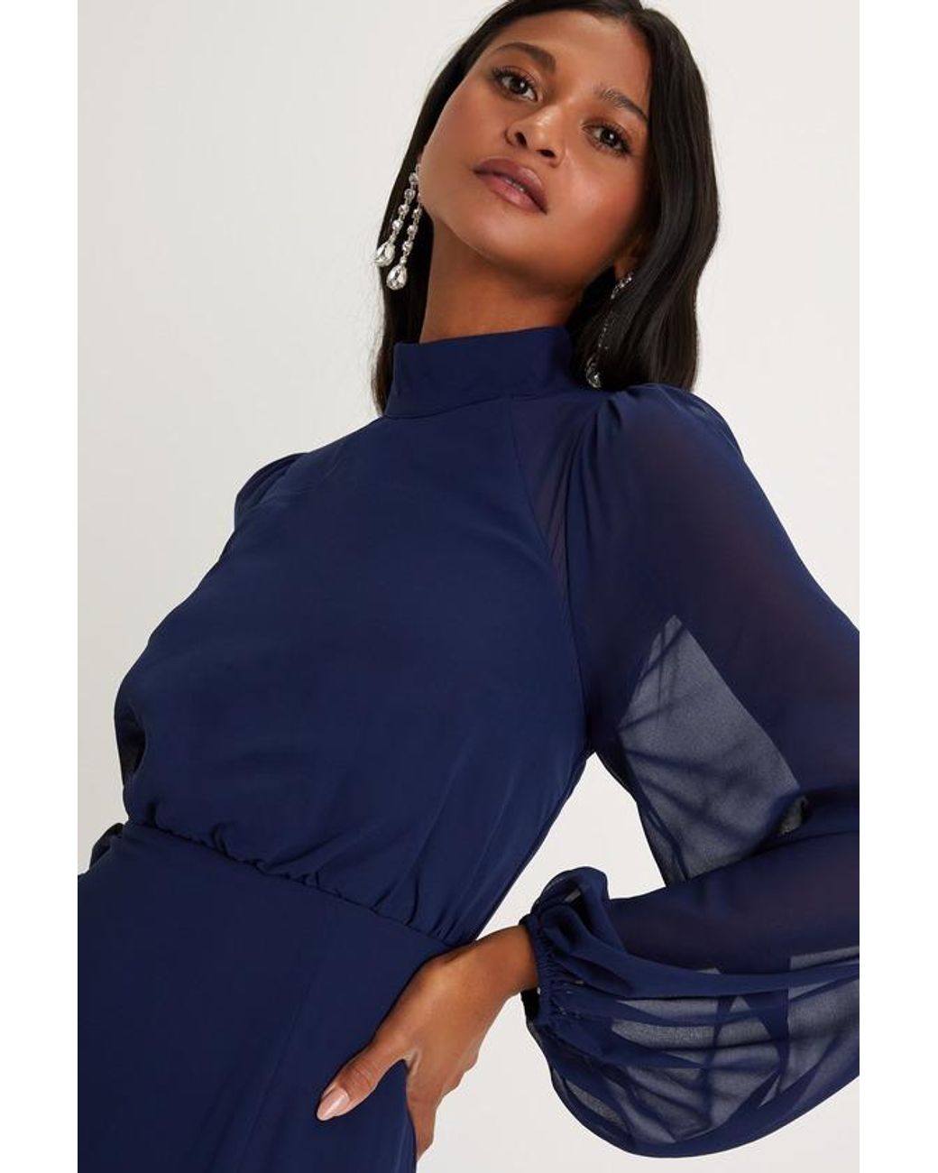 Lulus Blue Graceful Entrance Long Sleeve Backless Maxi Dress