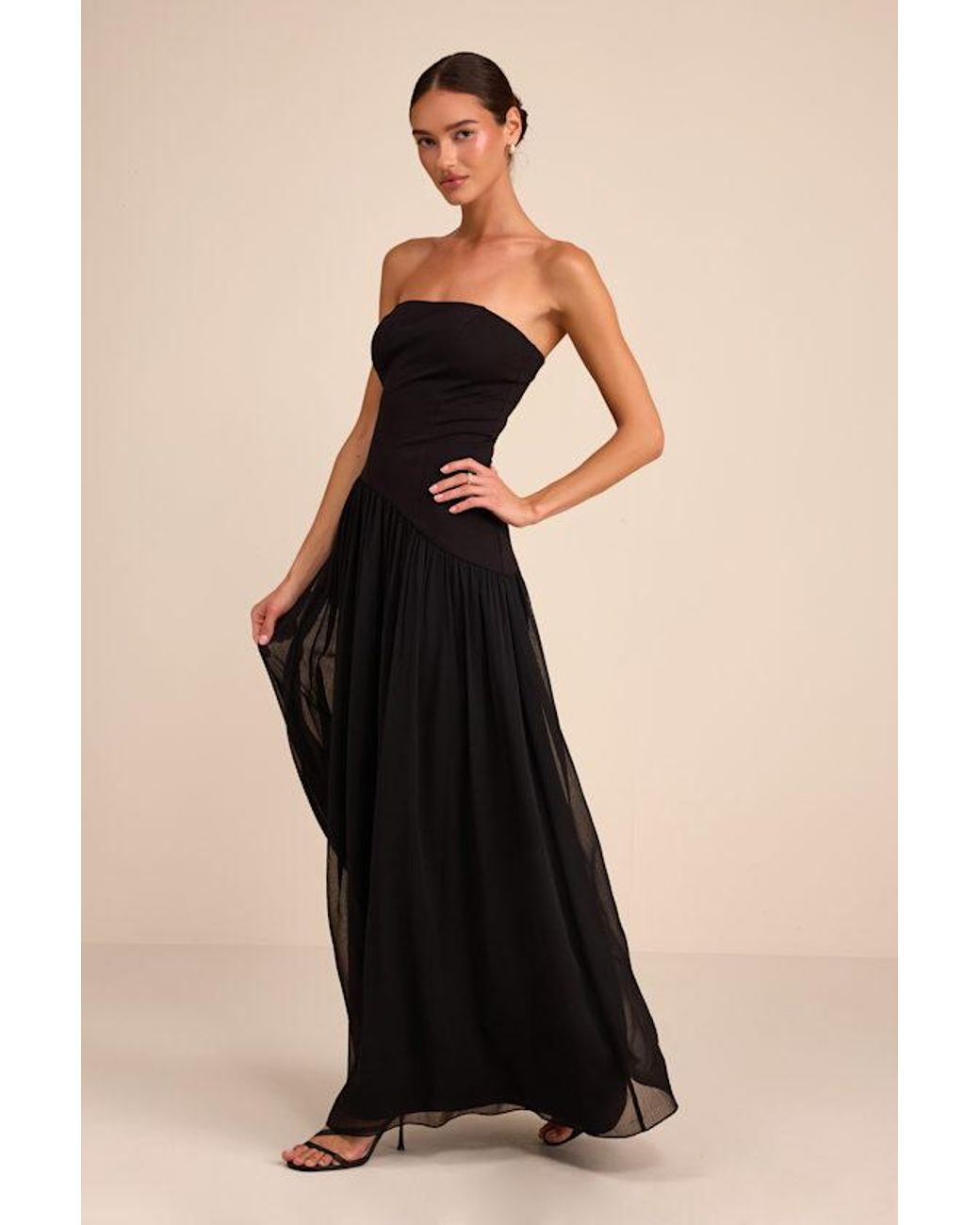 Lulus Black Beth Strapless Drop Waist Maxi Dress