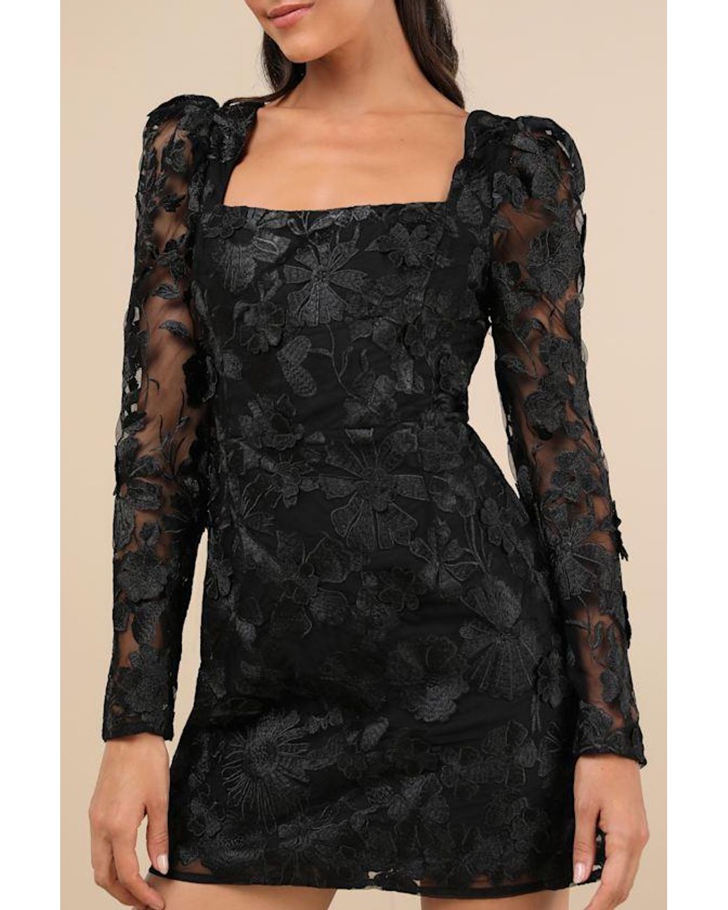 Lulus Black Masterfully Eloquent 3D Floral Mini Dress