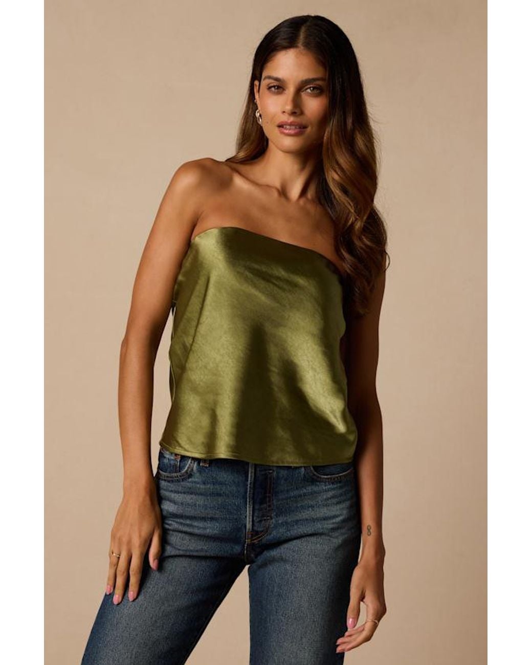 Lulus Green Lola Satin Cowl Back Top