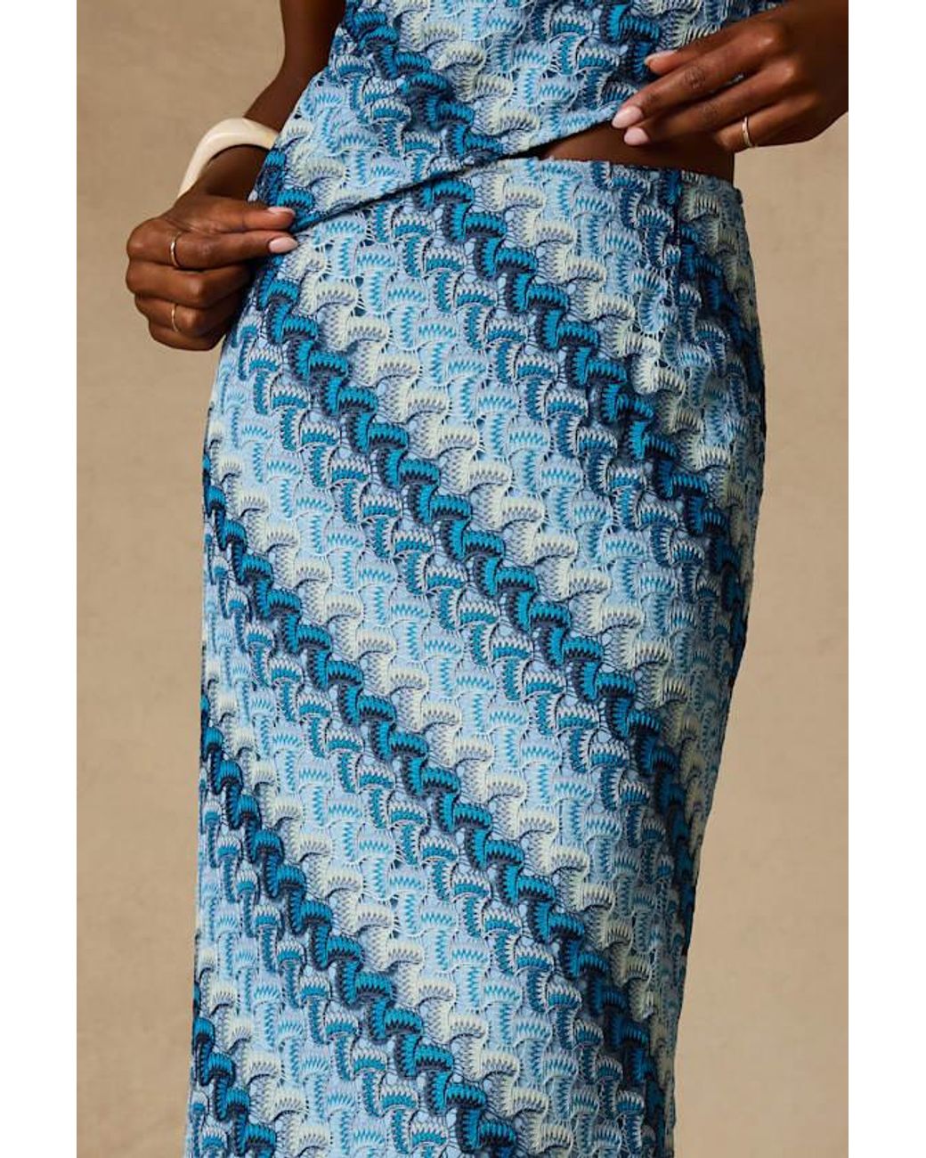 Lulus Blue Fiala Multi Crochet Chevron Mermaid Maxi Skirt