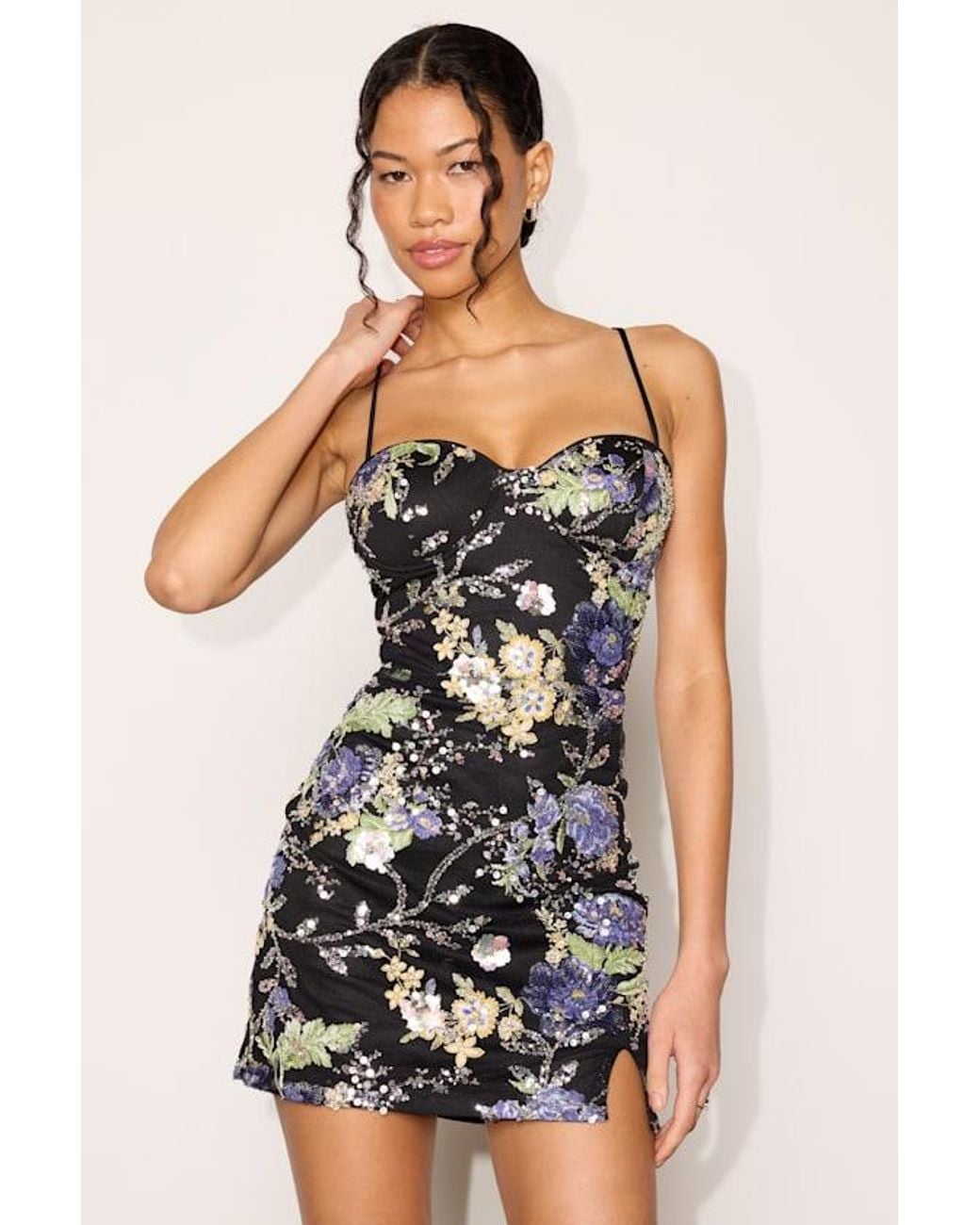 Lulus Black Karsen Floral Sequin Bodycon Mini Dress