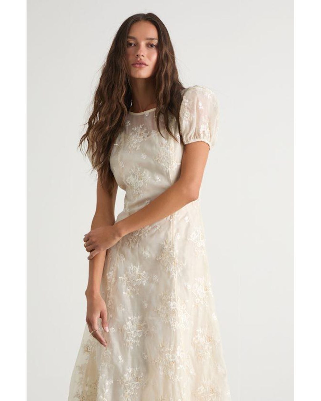 elfrieda cream floral embroidered puff sleeve midi dress Ulla Johnson Harriet Puff Sleeve Midi Dress main image 0