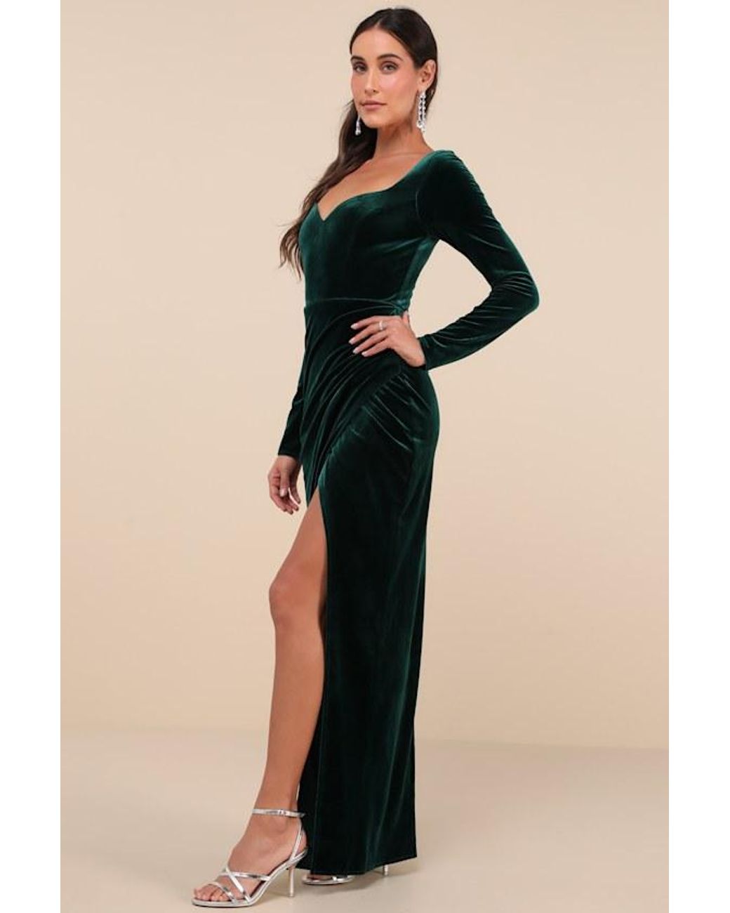 Lulus Black Forever Sensational Emerald Velvet Long Sleeve Maxi Dress
