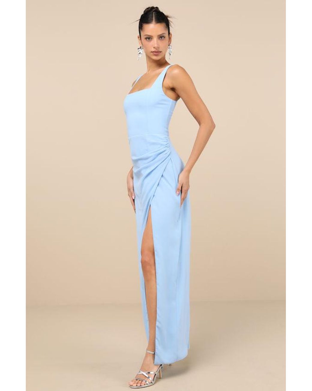 Lulus Blue Glamorous Disposition Ruched Maxi Dress