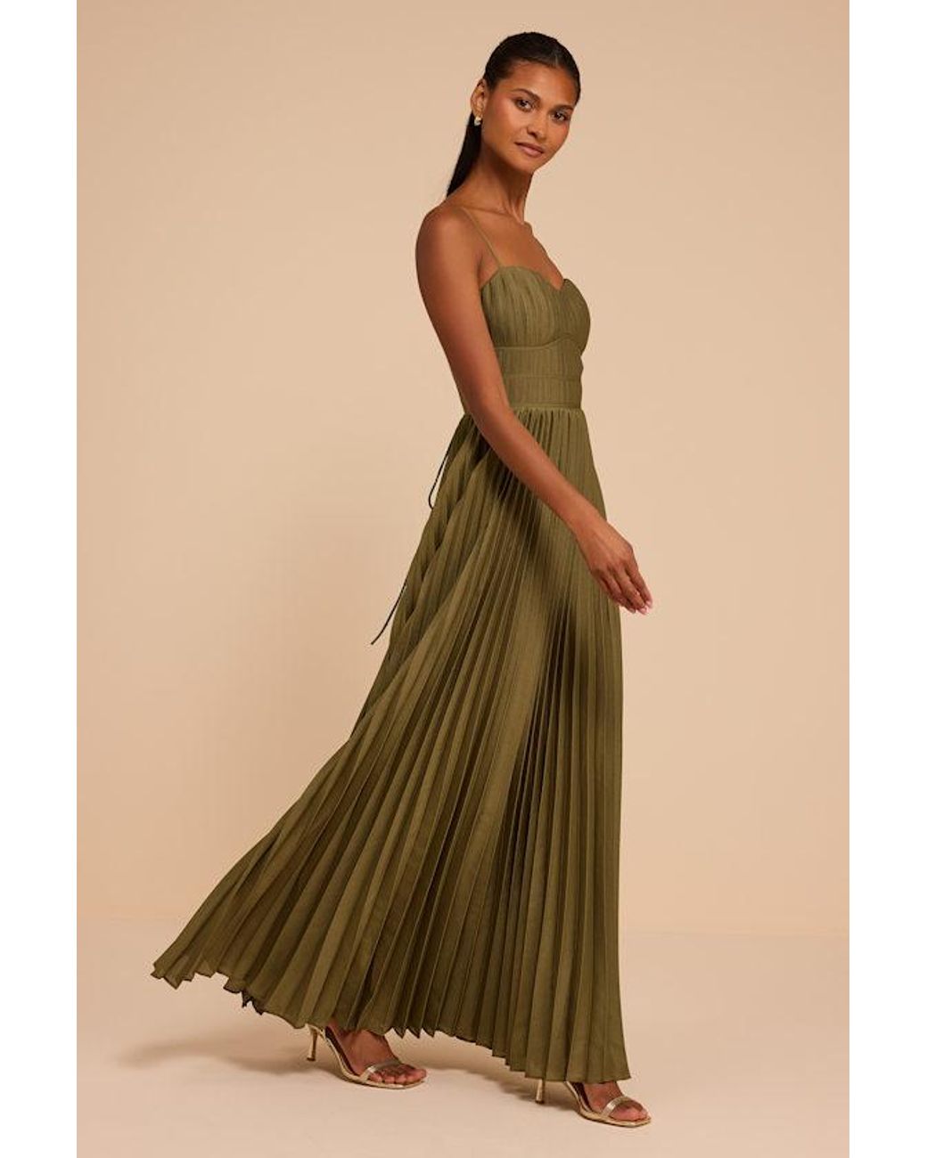 Lulus Natural Elvie Pleated Maxi Dress