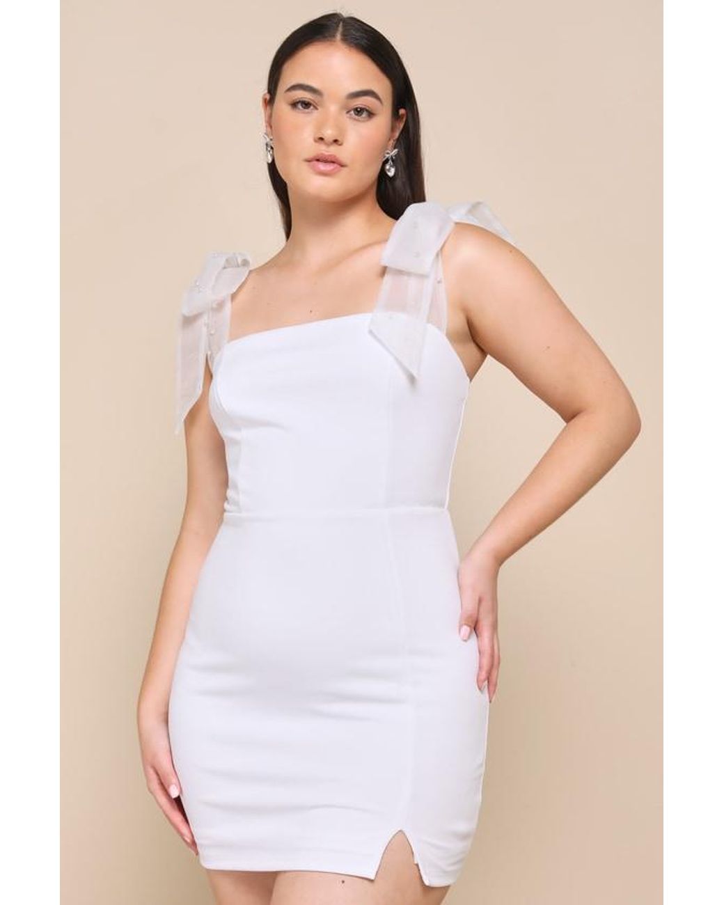Lulus Natural Beaming Perfection Pearl Organza Tie-Strap Mini Dress