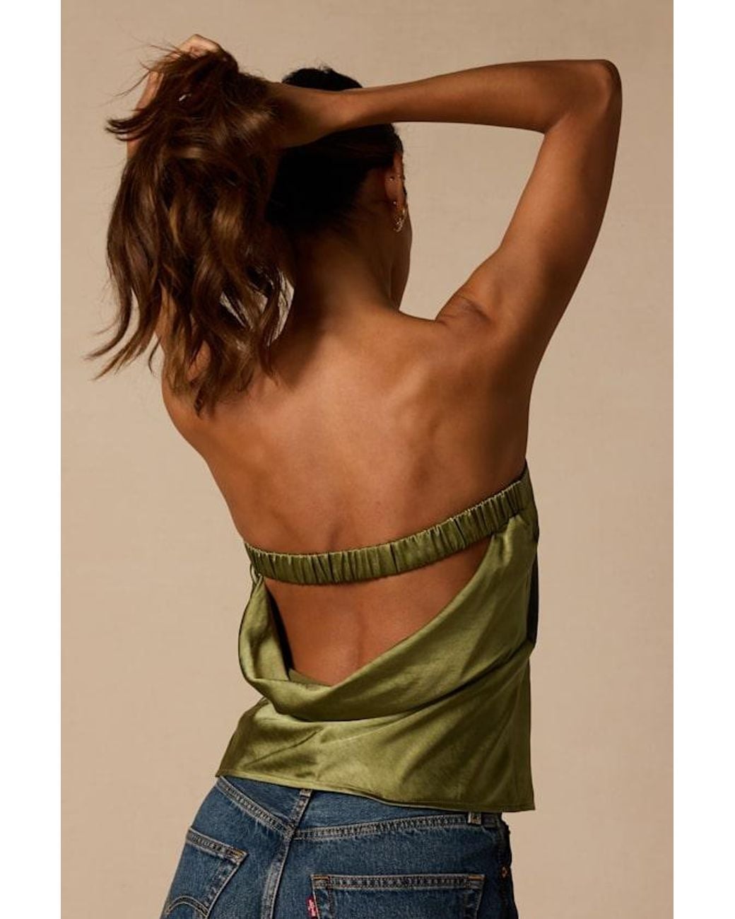 Lulus Green Lola Satin Cowl Back Top