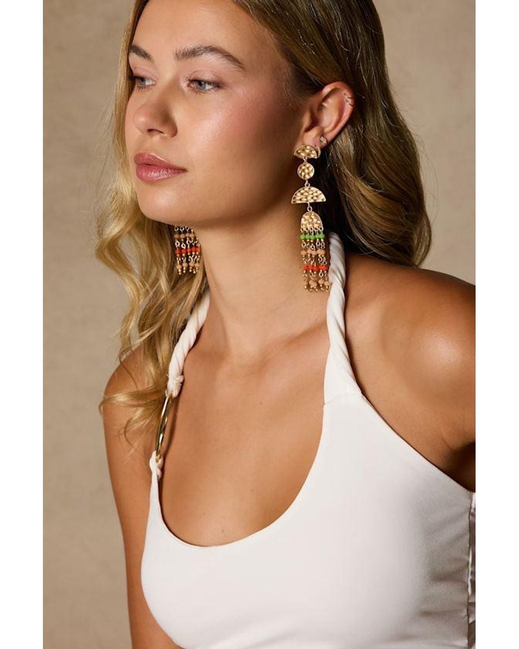 Lulus Natural Marisela Hammered Beaded Statement Earrings