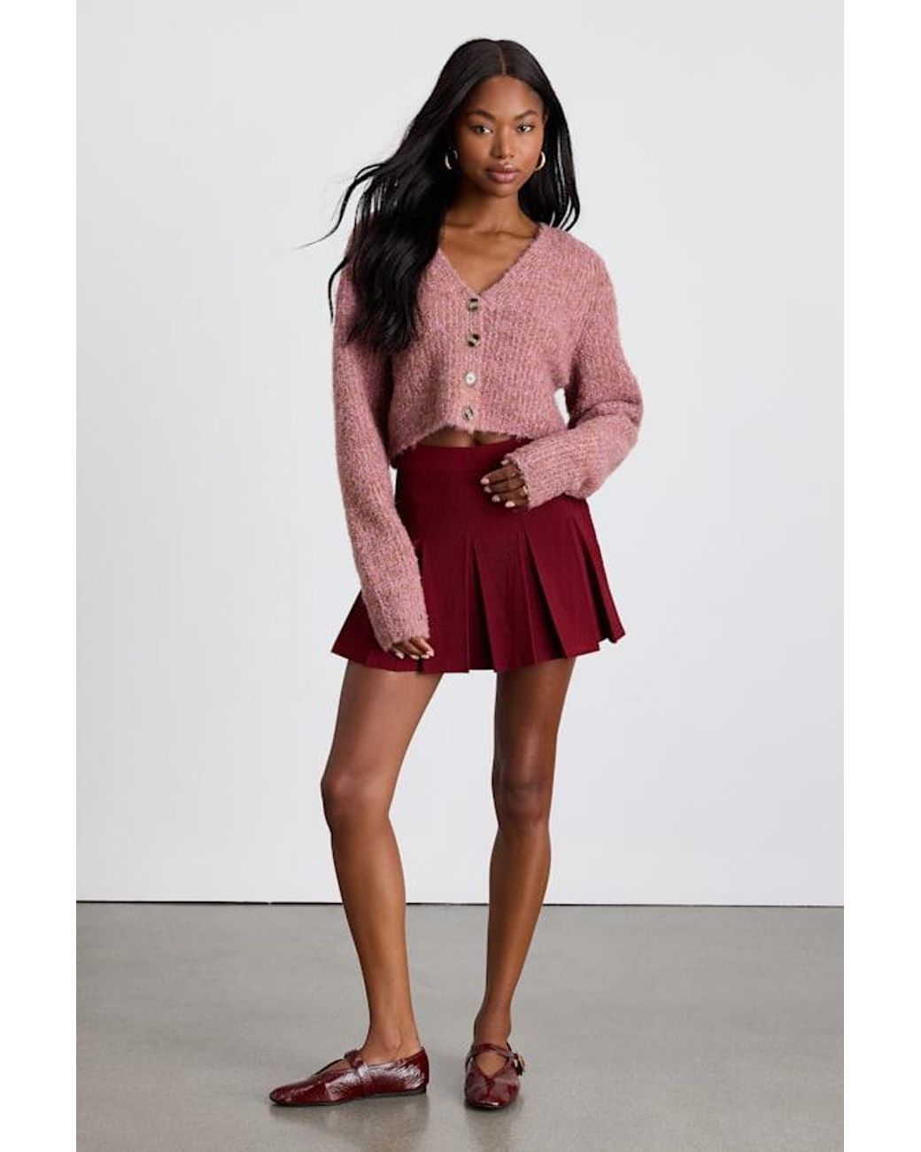 Lulus Red Alyne Knit Mid-Rise Pleated Mini Skirt