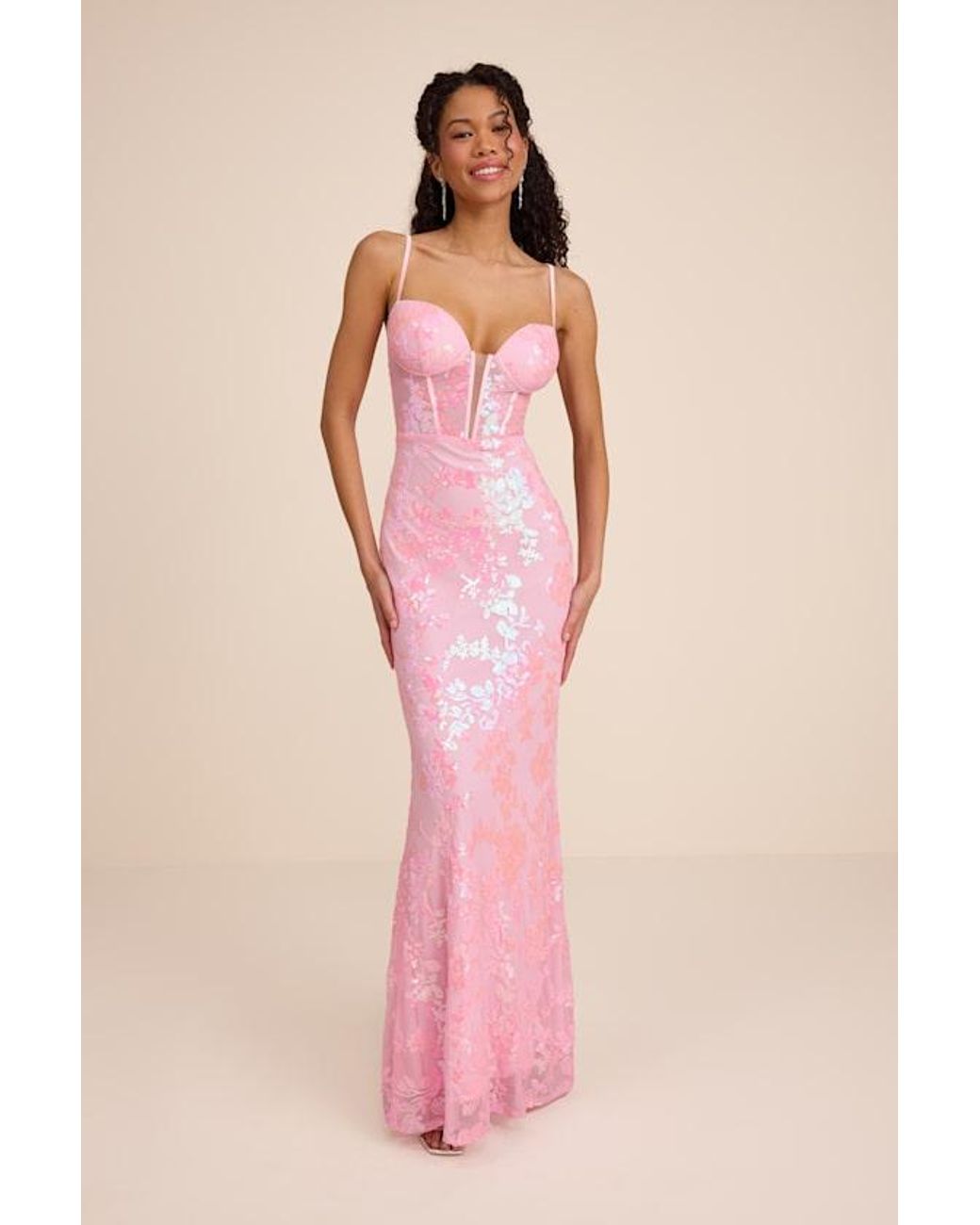 Lulus Pink Livy Sequin Bustier Mermaid Maxi Dress