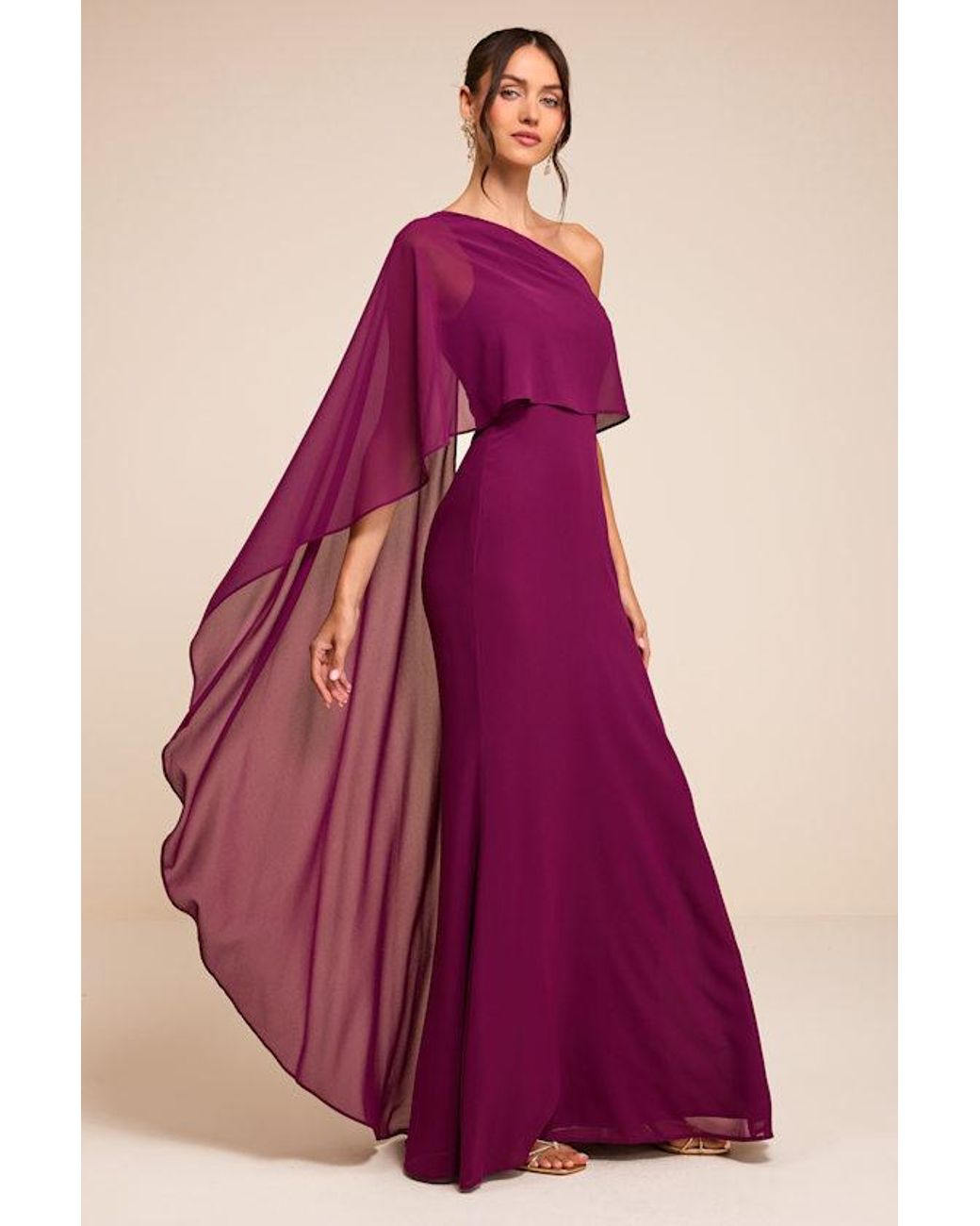Lulus Purple Marlowe Plum One-Shoulder Cape Maxi Dress