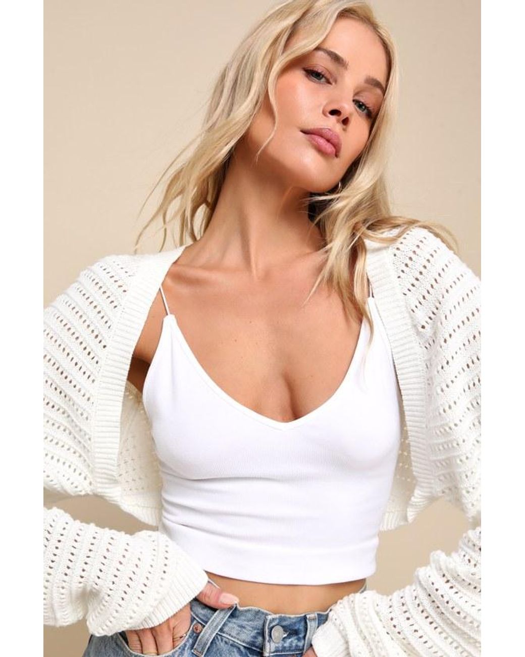 Lulus Blue Perfectly Comforting Pointelle Open-Front Shrug Sweater