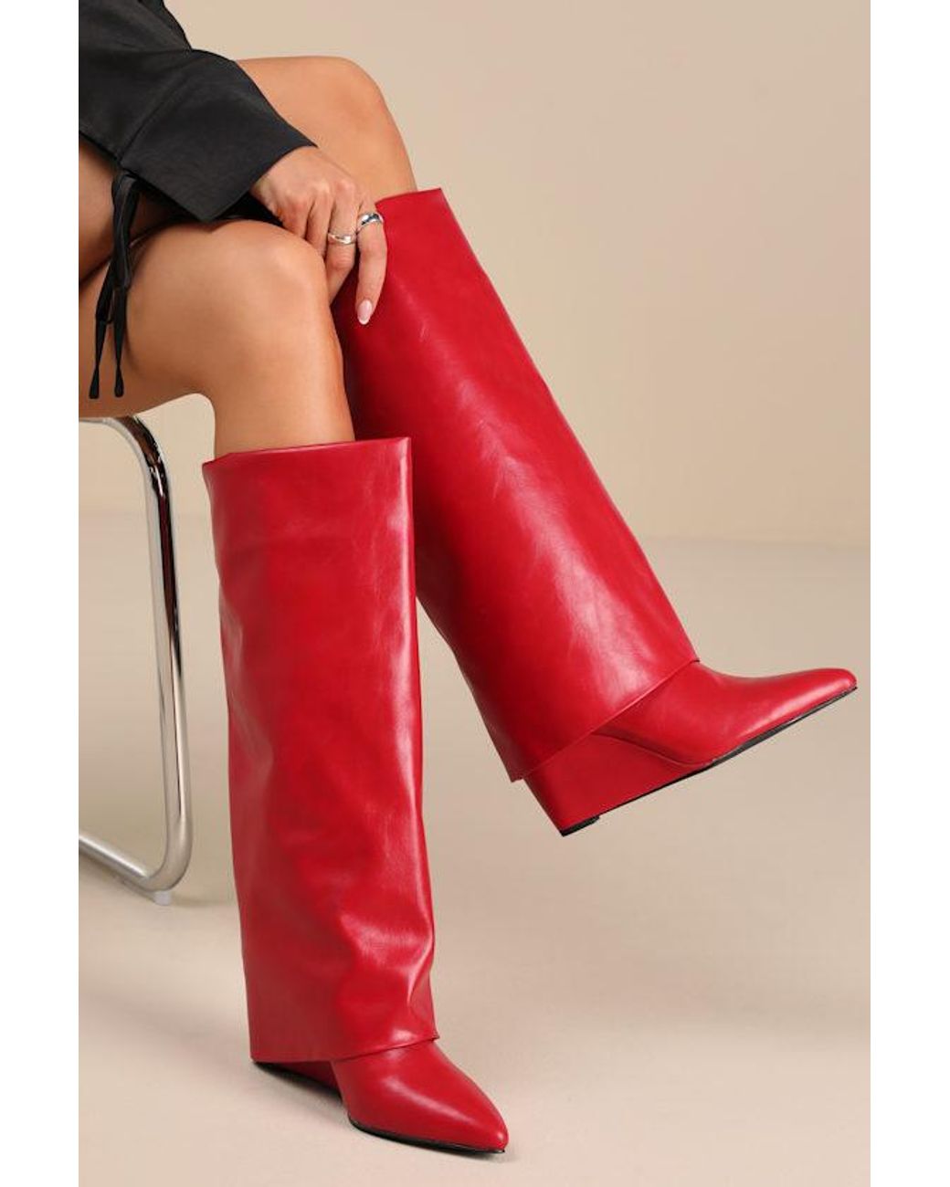 Madden Girl Evannder Paris Fold Over Knee High Wedge Boots in Red Lyst UK