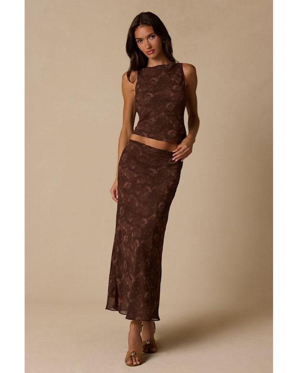 Lulus Natural Myette Floral Mesh Midi Skirt