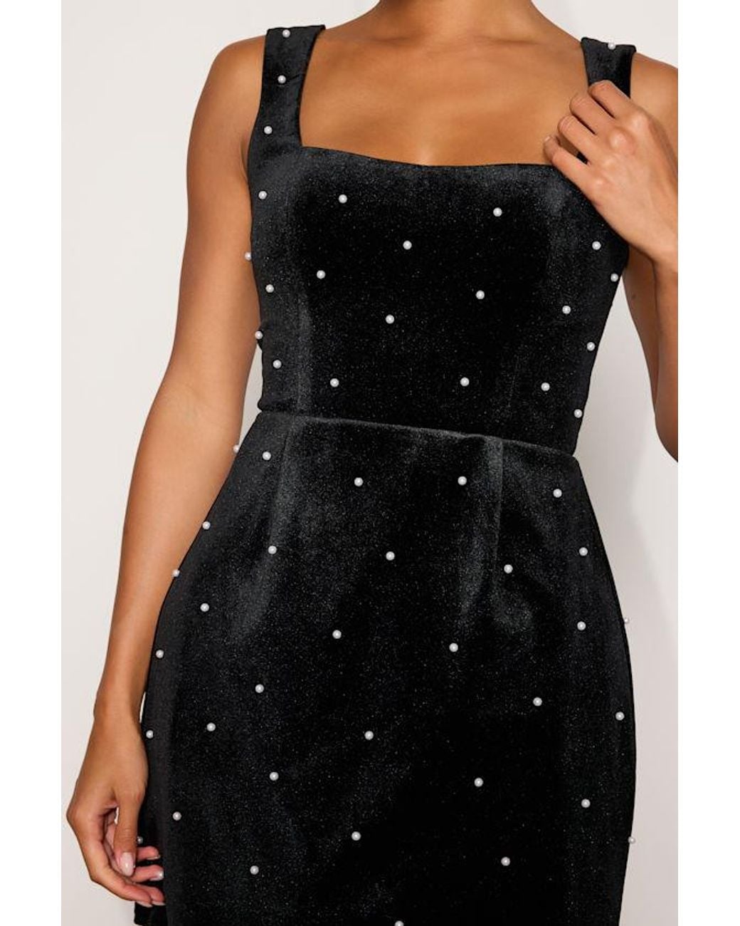 Lulus Black Mia Pearl Velvet Skater Dress