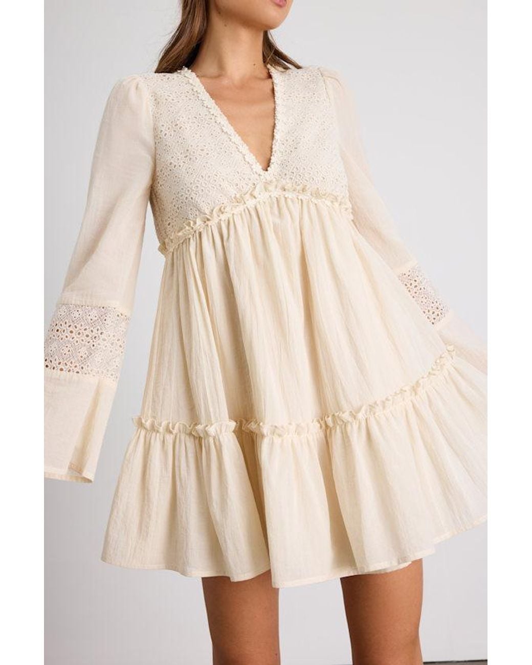 Lulus Natural Dovelynn Cream Long Sleeve Baby Doll Mini Dress