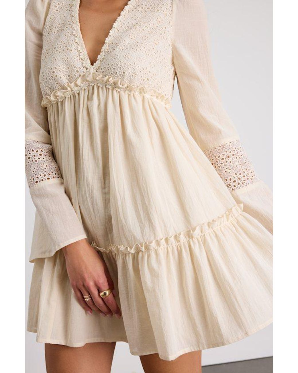 Lulus Natural Dovelynn Cream Long Sleeve Baby Doll Mini Dress