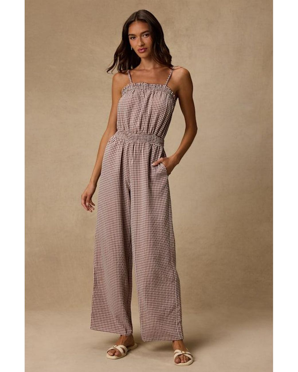 Lulus Pink Dylan Gingham Wide-Leg Jumpsuit