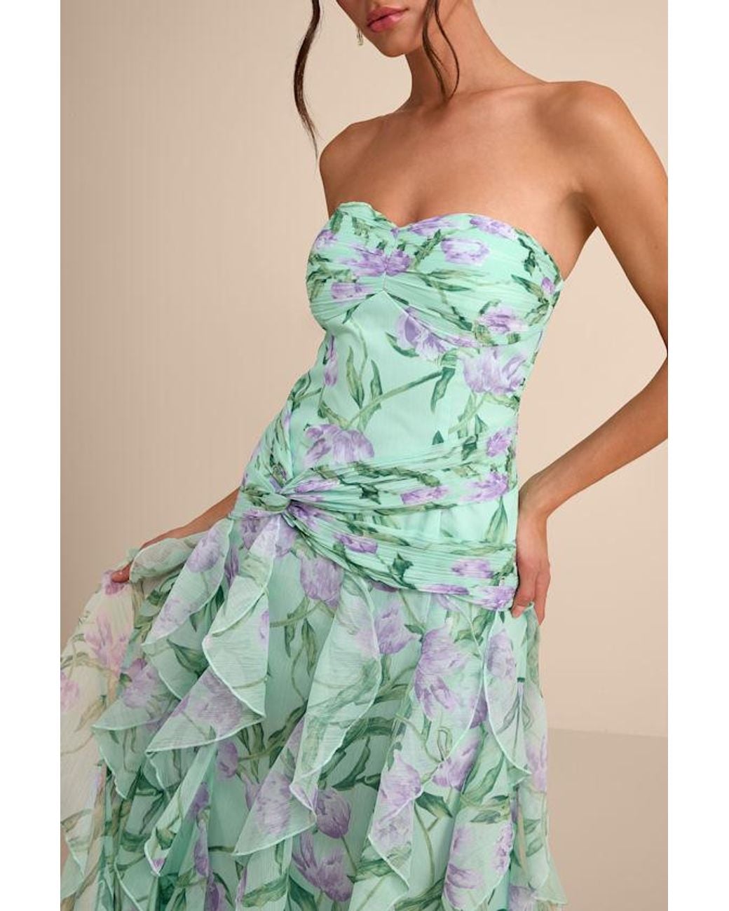 Lulus Green Danna Mint Multi Floral Ruffled Maxi Dress