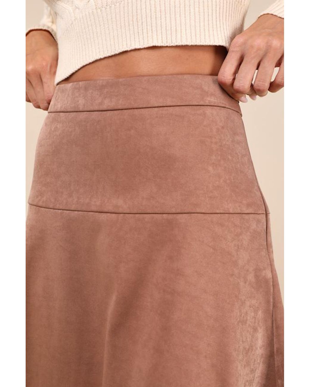 Lulus Natural Flawless Composure Suede High-Waisted Midi Skirt