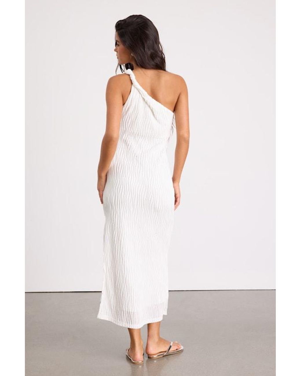 Lulus White Aristea Textured One-Shoulder Midi Dress