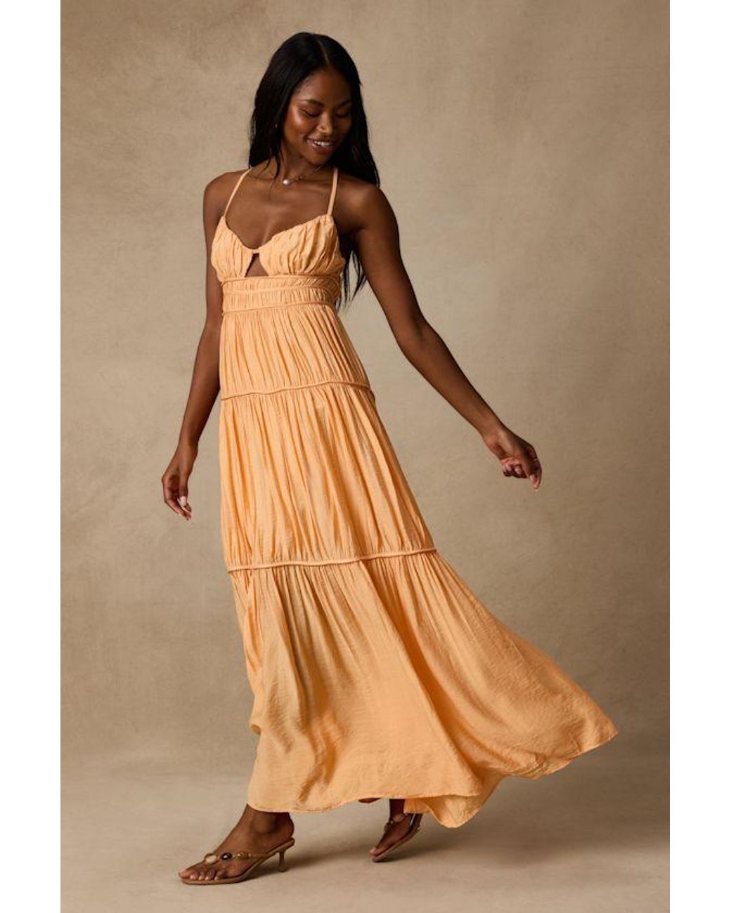 Lulus Brown Devaney Light Tie-Back Maxi Dress