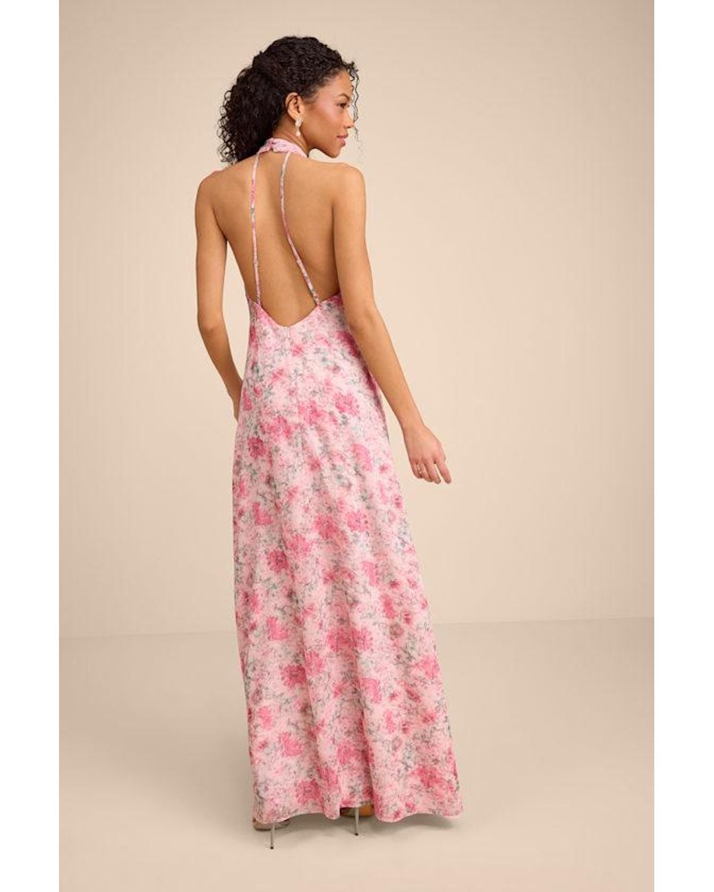 Lulus Pink Phebe Floral Halter Maxi Dress
