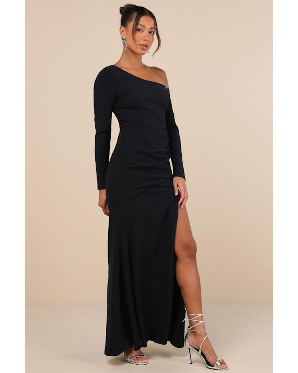 Lulus Black Elegant Sensation Asymmetrical Pleated Maxi Dress