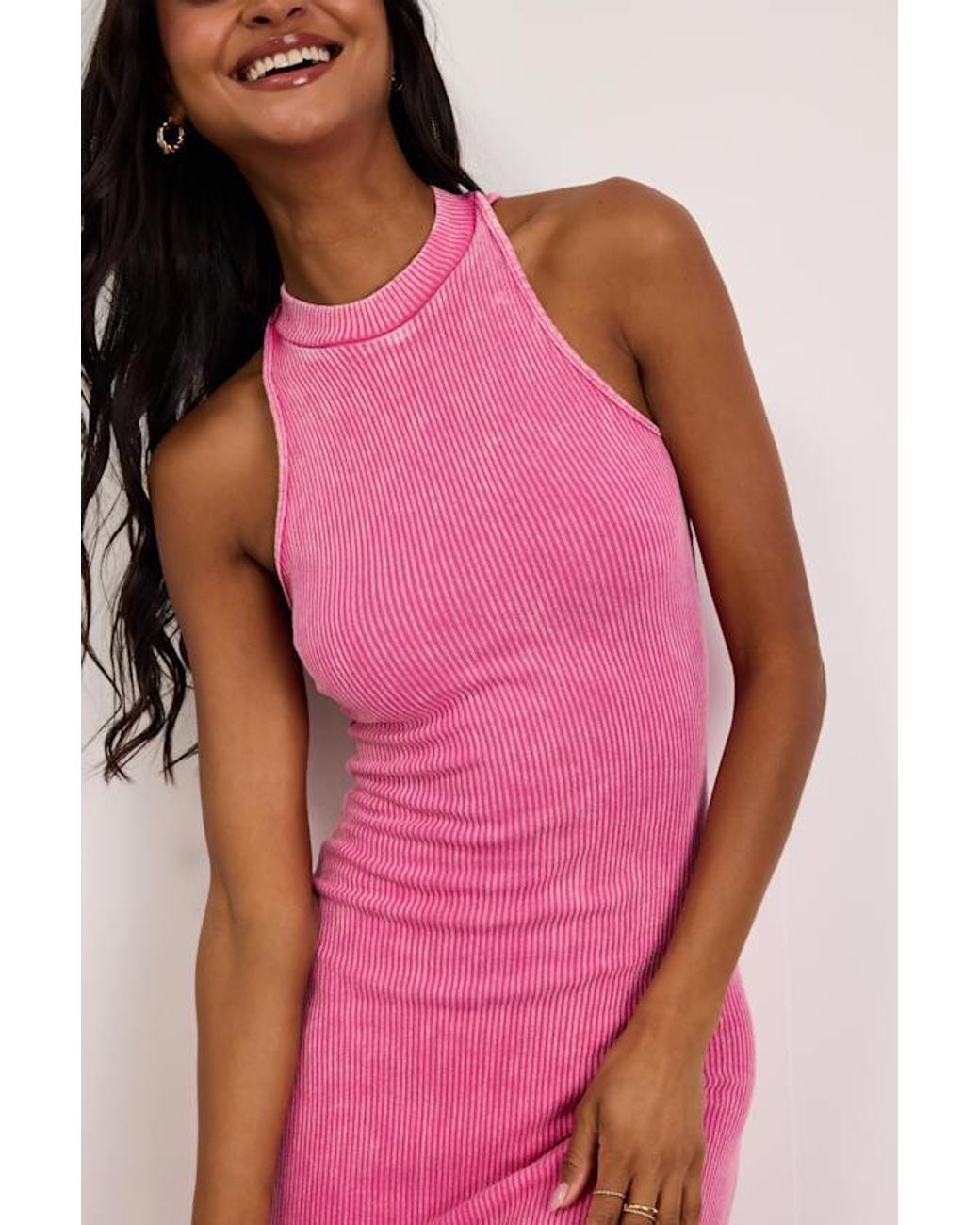 Lulus Pink Essentially Sweet Washed Ribbed Sleeveless Midi Dress