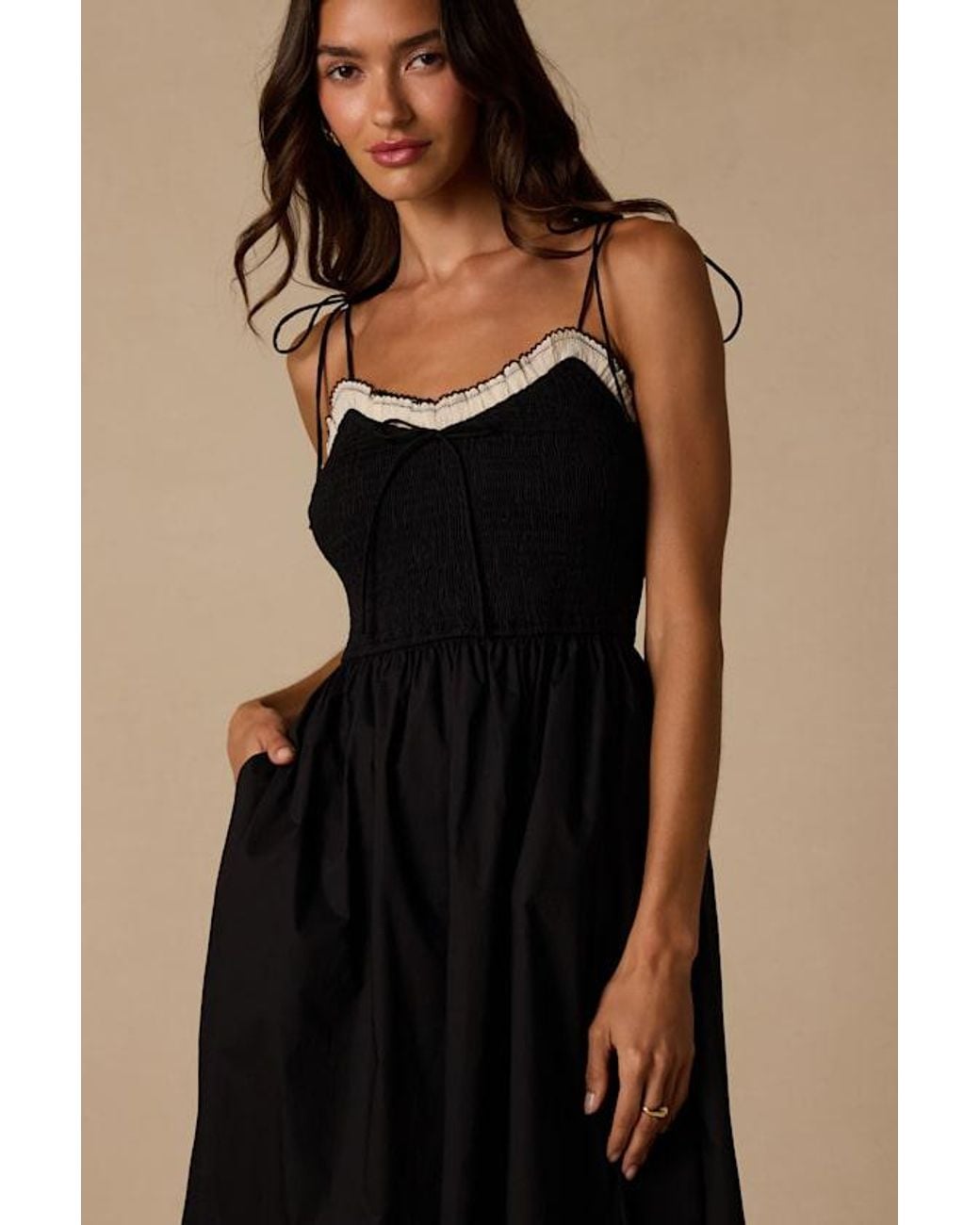 Lulus Black Janey Smocked Tie-Strap Midi Dress