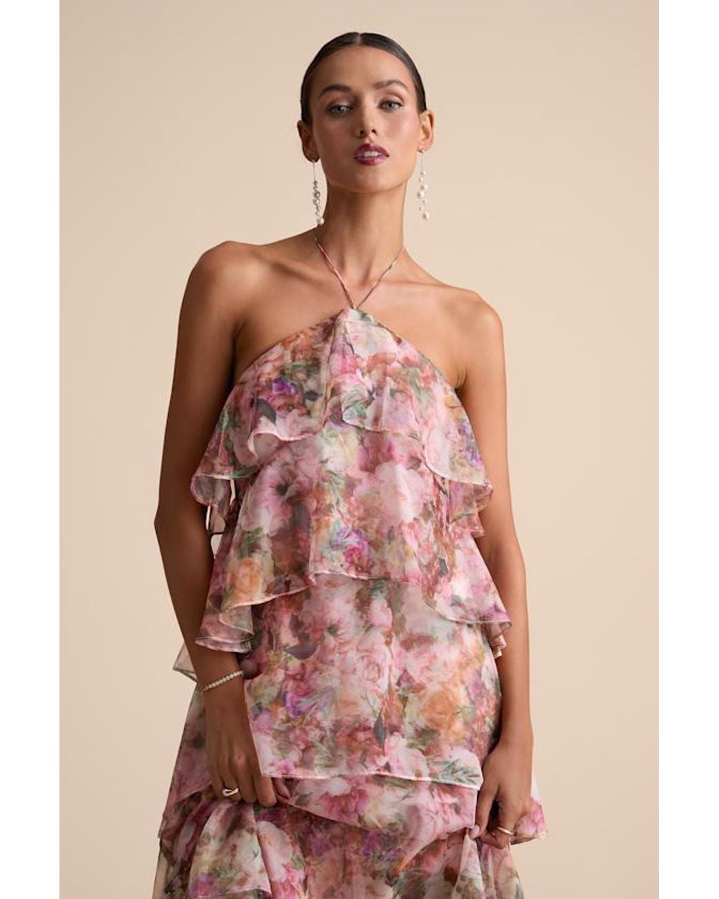Lulus Green Melody Floral Tiered Halter Maxi Dress