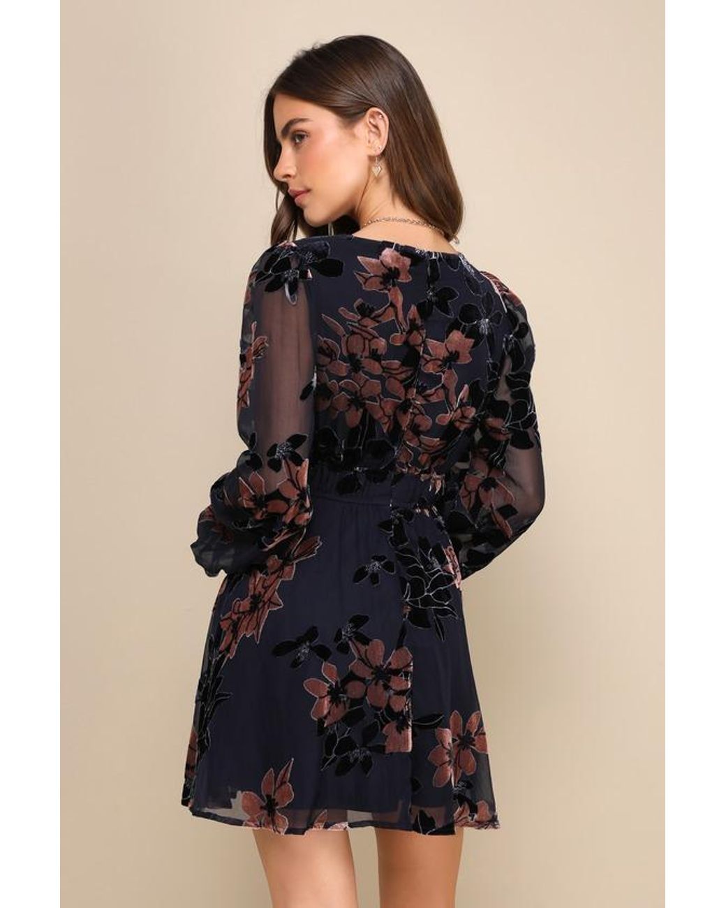 Lulus Black Stunning Feeling Velvet Floral Burnout Mini Dress