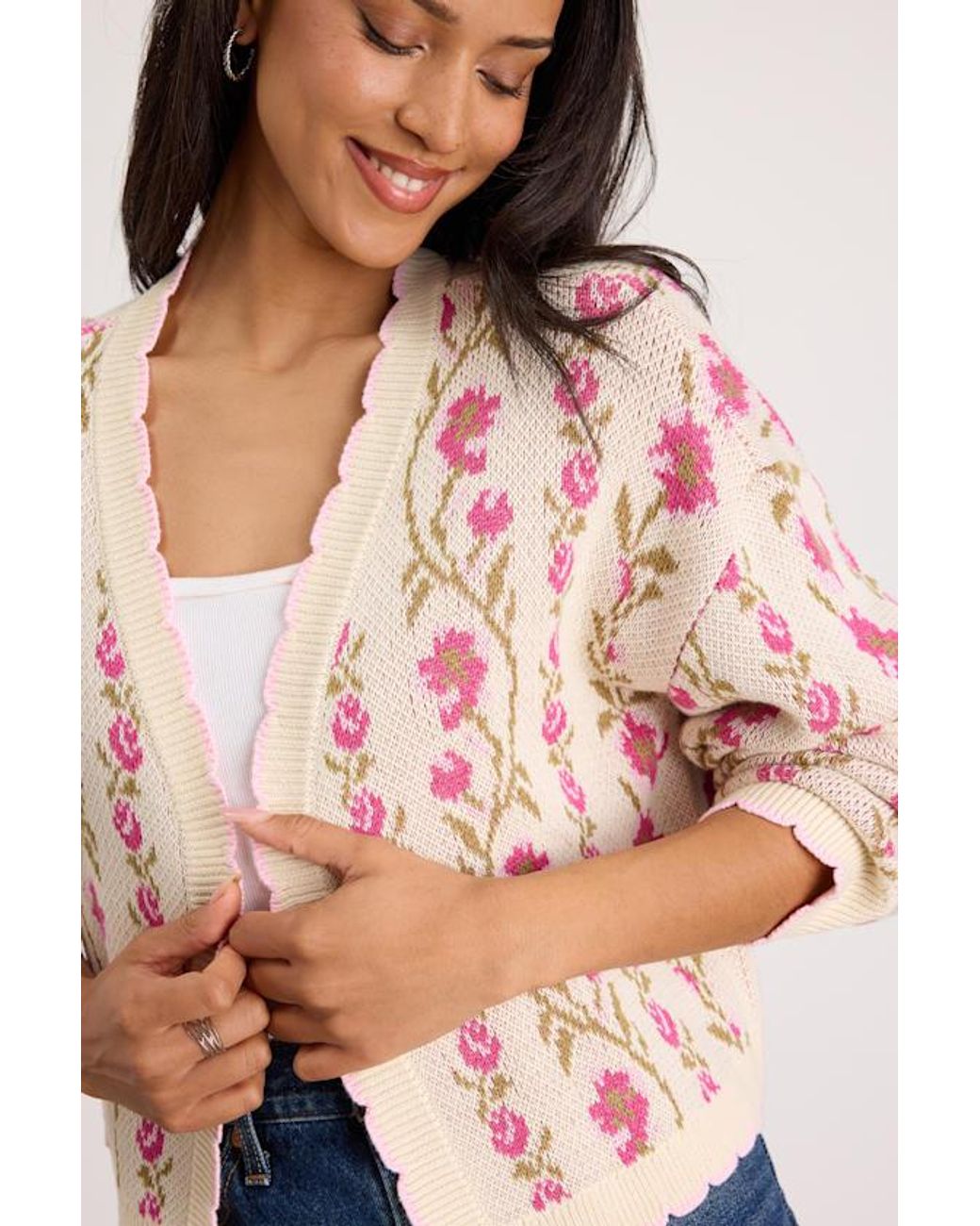 Lulus Natural Holland Multi Floral Open-Front Cardigan