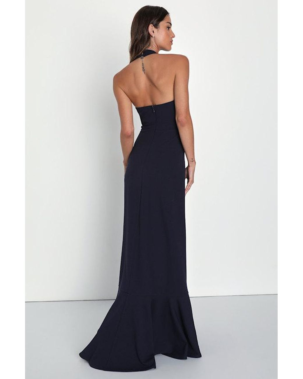 Lulus Blue Majestic Perfection Ruffled Halter Maxi Dress