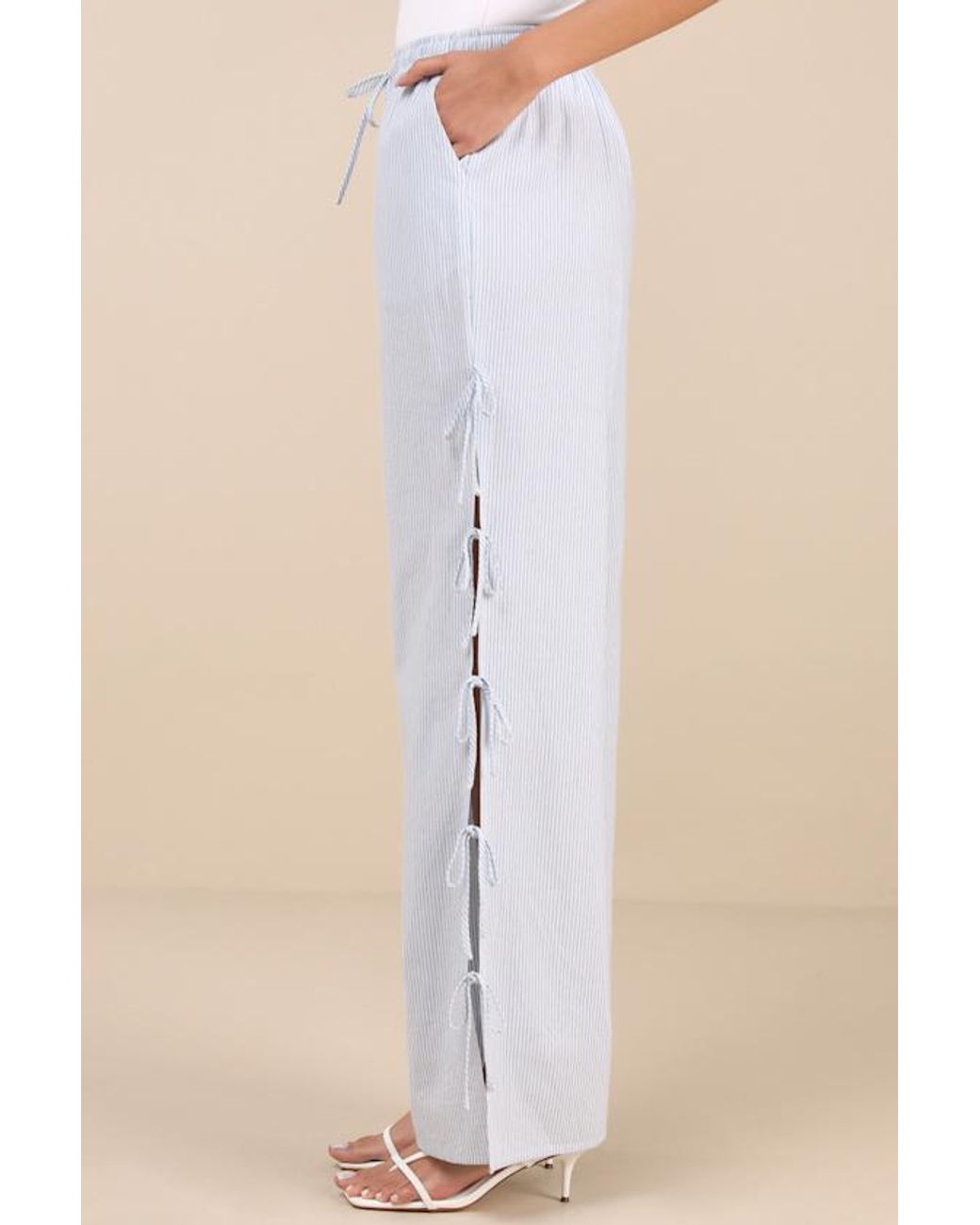 Lulus Natural Palila Striped Side-Tie Pants