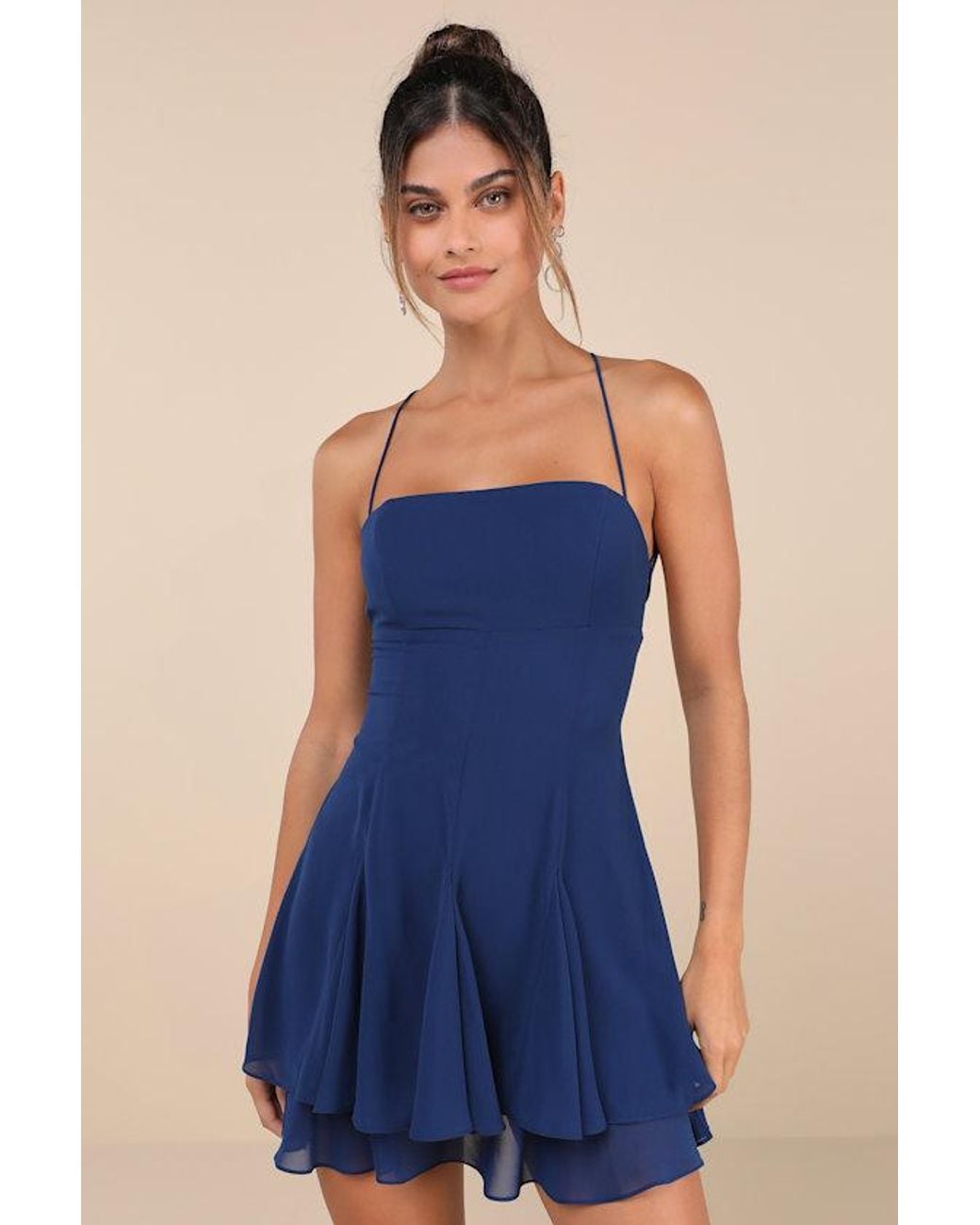 Lulus Blue Perfected Sweetness Pleated Tiered Mini Dress