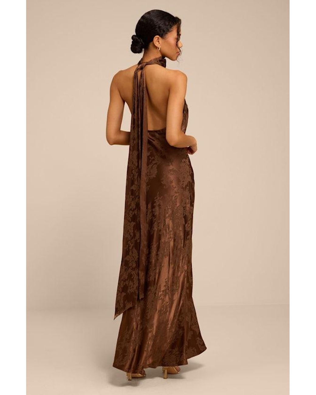 Lulus Brown Winslow Satin Jacquard Mermaid Maxi Dress