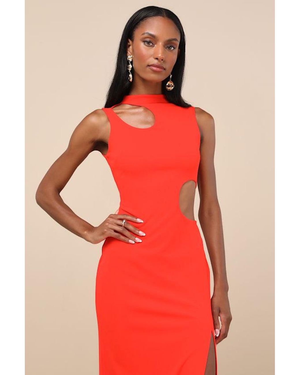 Lulus Red Sindra Bright Cutout Column Maxi Dress