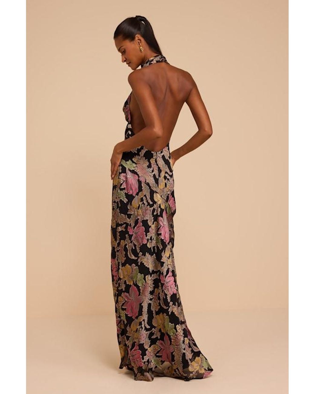 Lulus Natural Mariposa Floral Burnout Cowl Maxi Dress