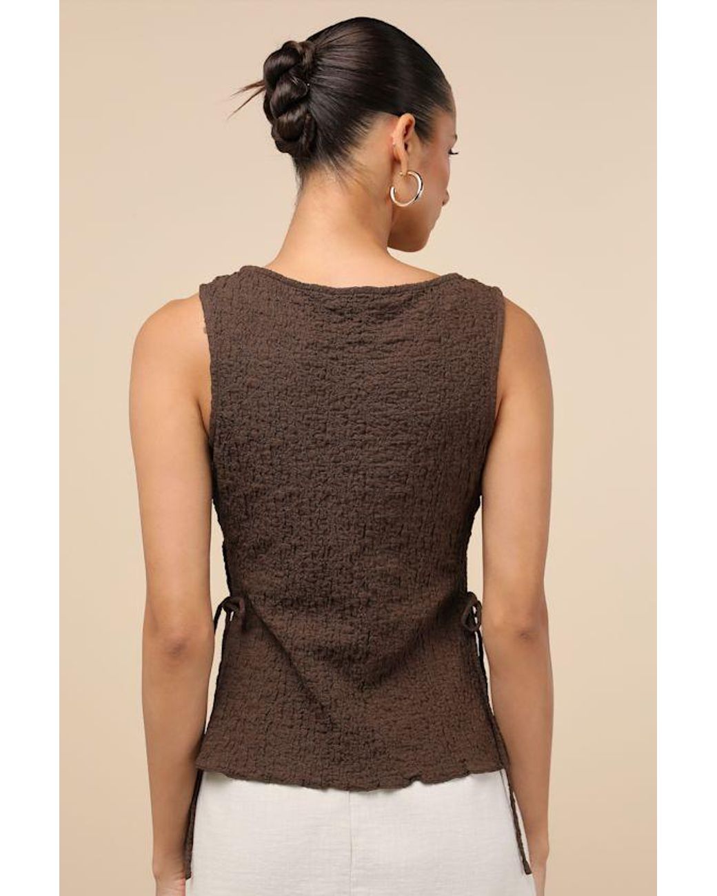 Lulus Brown Bizzy Textured Side-Tie Tank Top